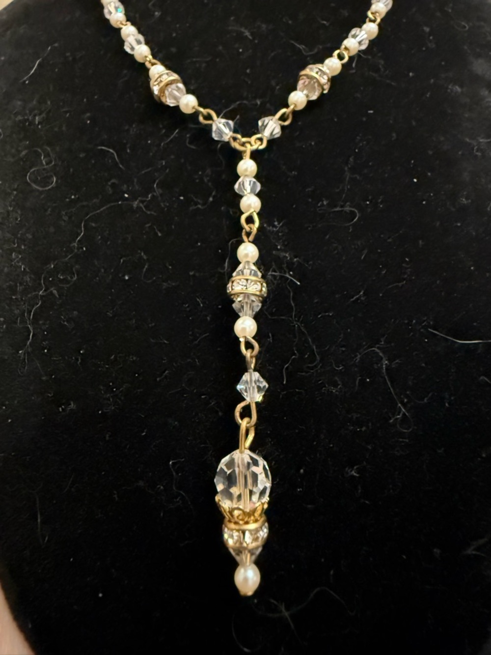 CrystaLare Gold-Tone Crystal‎ and Pearl Y-Drop Necklace